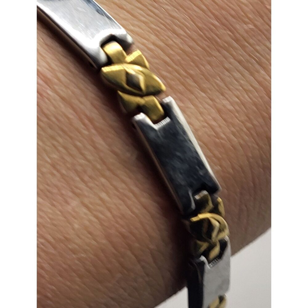 Two Tone Magnetic Healing Stainless Steel Bracelet 7.75in